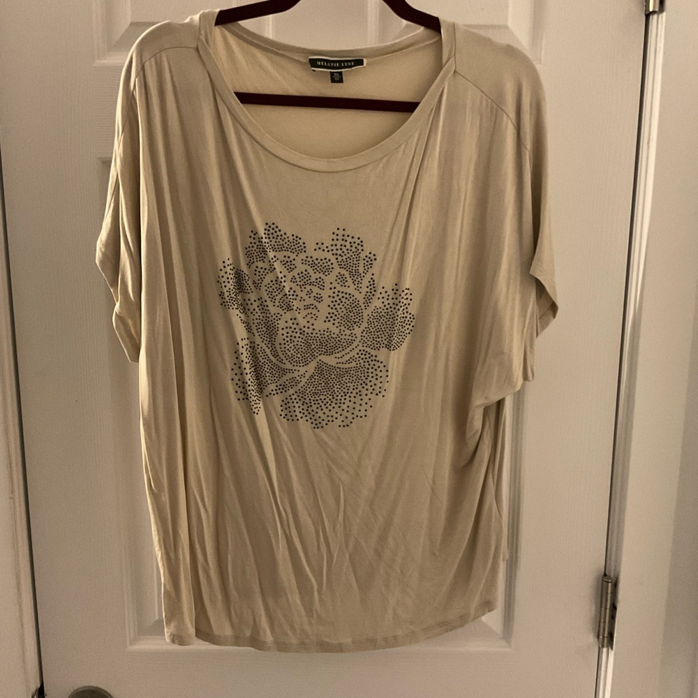 BNWOT silky top with embellished rose design